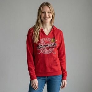 NHL Chicago Blackhawks Women Red V-Neck‎ Pullover Hoodie Sweatshirt Size M